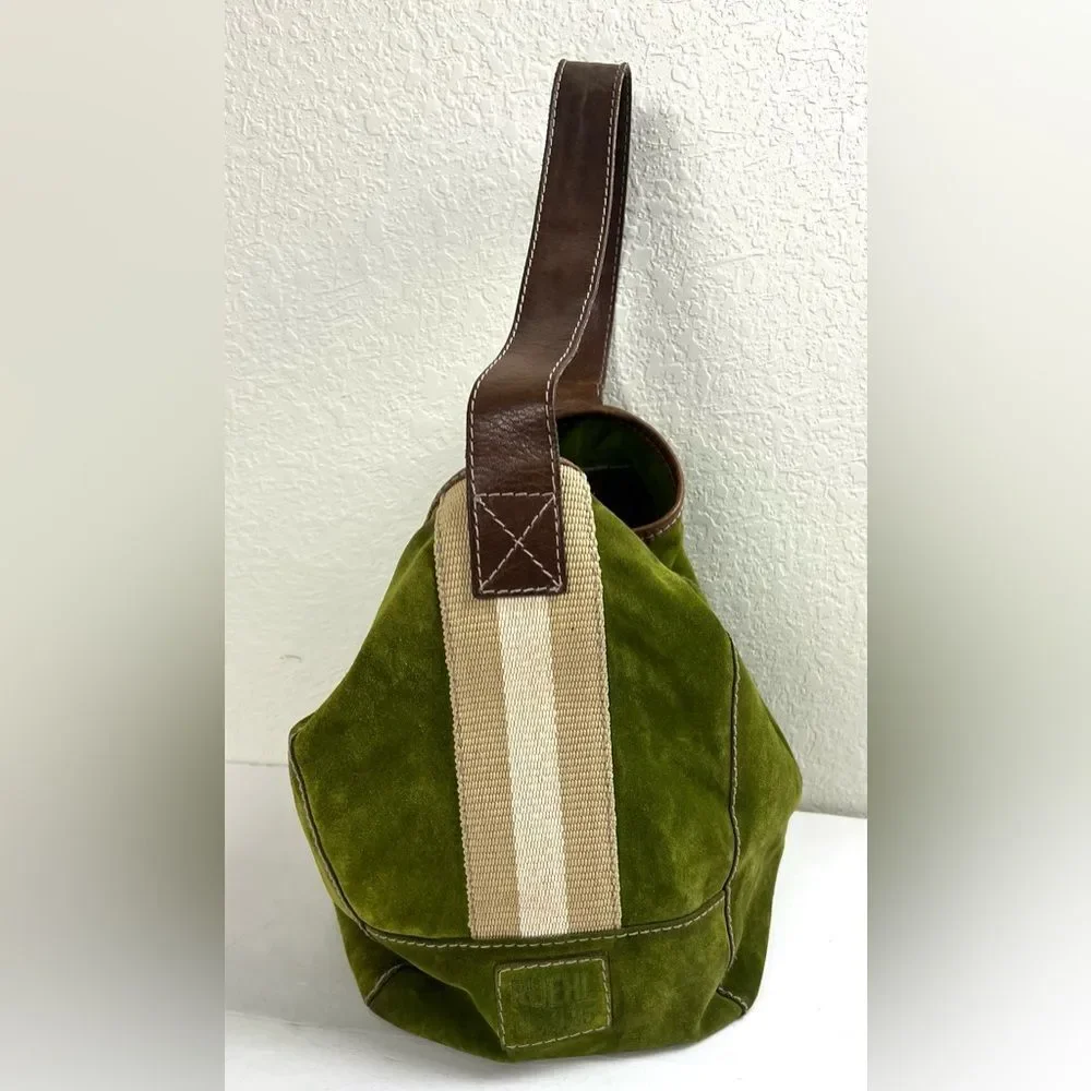 Vintage Ruehl No. 925 Green Suede and Brown Leather Tote